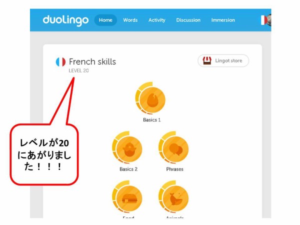 Duolingo フランス語 のレベルがに上がりました つれづれなるままに Les Heures Oisives