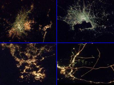 宇宙ステーションから見た世界の夜景いろいろ 東京は他の都市より緑色 らばq