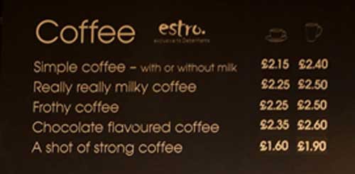 最近のコーヒーメニューはわかりにくい とのクレームから ものすごくわかりやすい名前に変更 らばq