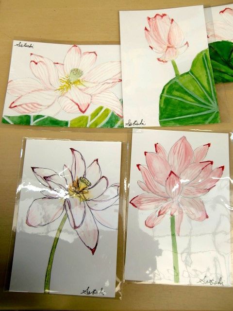 蓮の花で絵手紙イベント 脇道個展 街知の箱 まちのはこ