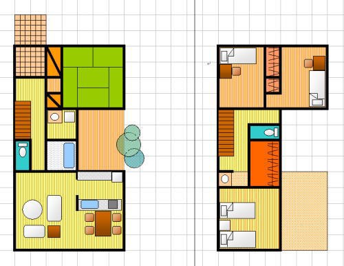 中庭つき二世帯住宅の間取り ローコストプラン 間取り図集 人気の間取り図