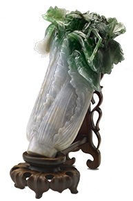 中国　玉石白玉彫刻　野菜　白菜　置物　唐木台付　R1045 中国 玉石白玉彫刻 野菜 白菜 置物 唐木台付 R1045 翠玉白菜