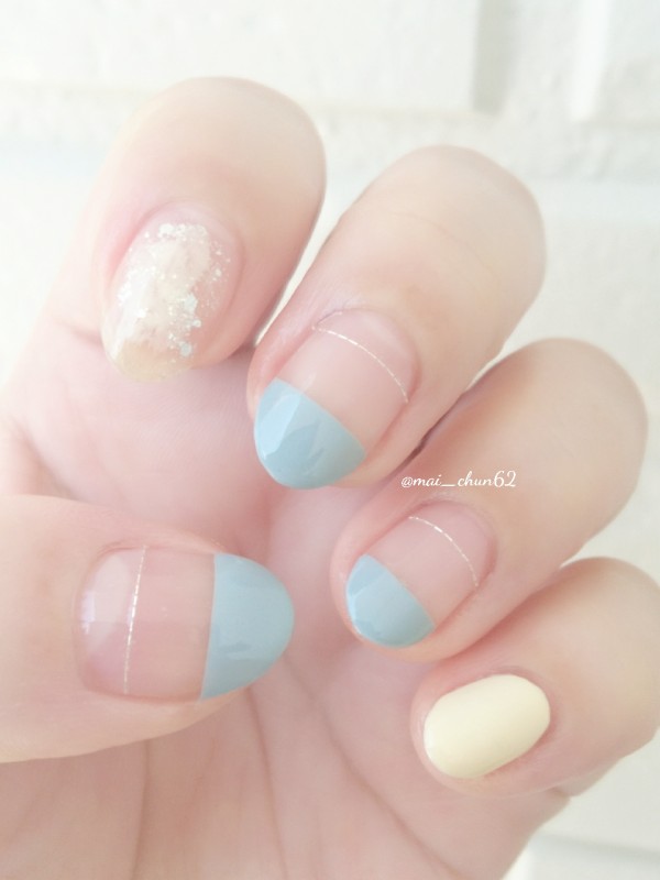 時短 グレイッシュブルーのハーフフレンチネイル 気まぐれネイル日和