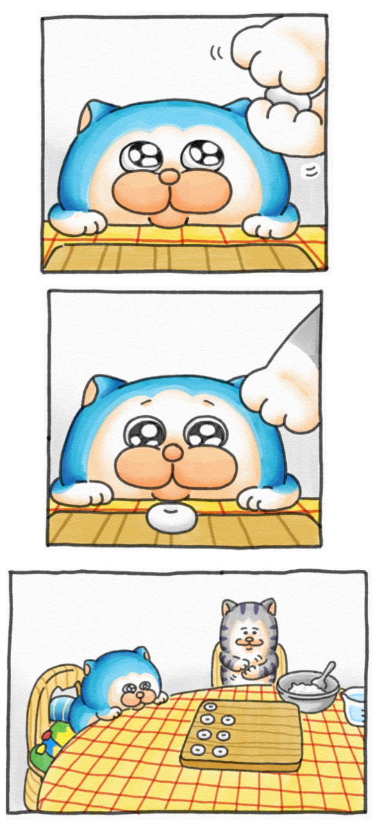 まめじろうページ メロとタビ】はじめてのしらたま団子+おさかな小話 : まめきちまめこ