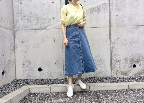 GUの「デニムフロントボタンミディスカートPS」の使用感レビュー！絶妙