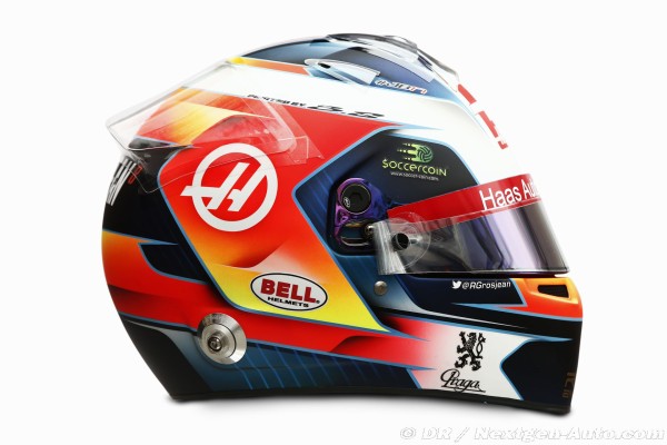 ロマン・グロージャン ヘルメット写真 レーシングスーツ写真：2019年F1