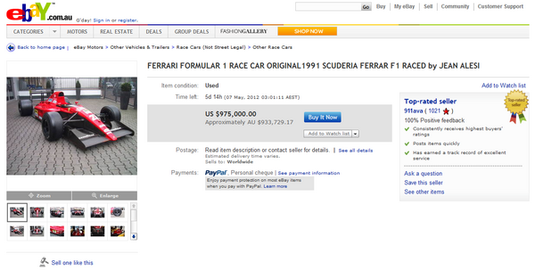 フェラーリ643、eBayに出品： 1991年F1マシン ジャン・アレジで