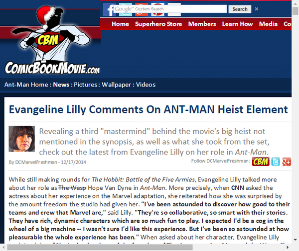 映画 アントマン の強盗要素についてエヴァンジェリン リリーがコメント Marvel Info マーベル インフォ