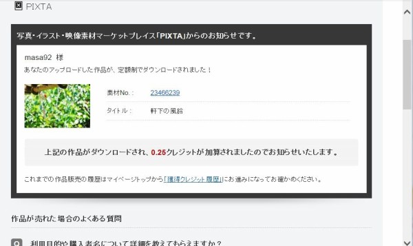 ＰＩＸＴＡ ２枚目が売れました : 家に帰ればストックフォト（副収入へ 
