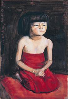 岸田劉生【麗子坐像】　 高級画集画、状態良好、新品高級額装付 岸田劉生【麗子坐像】 高級画集画、状態良好、新品高級額装付