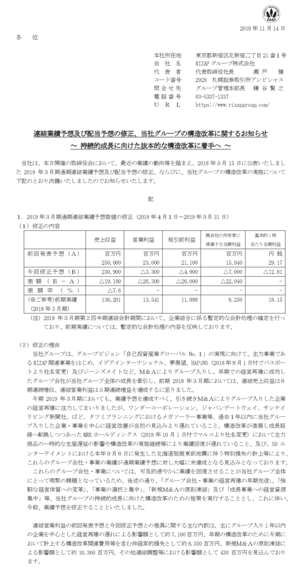 Rizapグループ M A自転車操業から松本晃さん主導の撤退戦へ 市況かぶ全力２階建