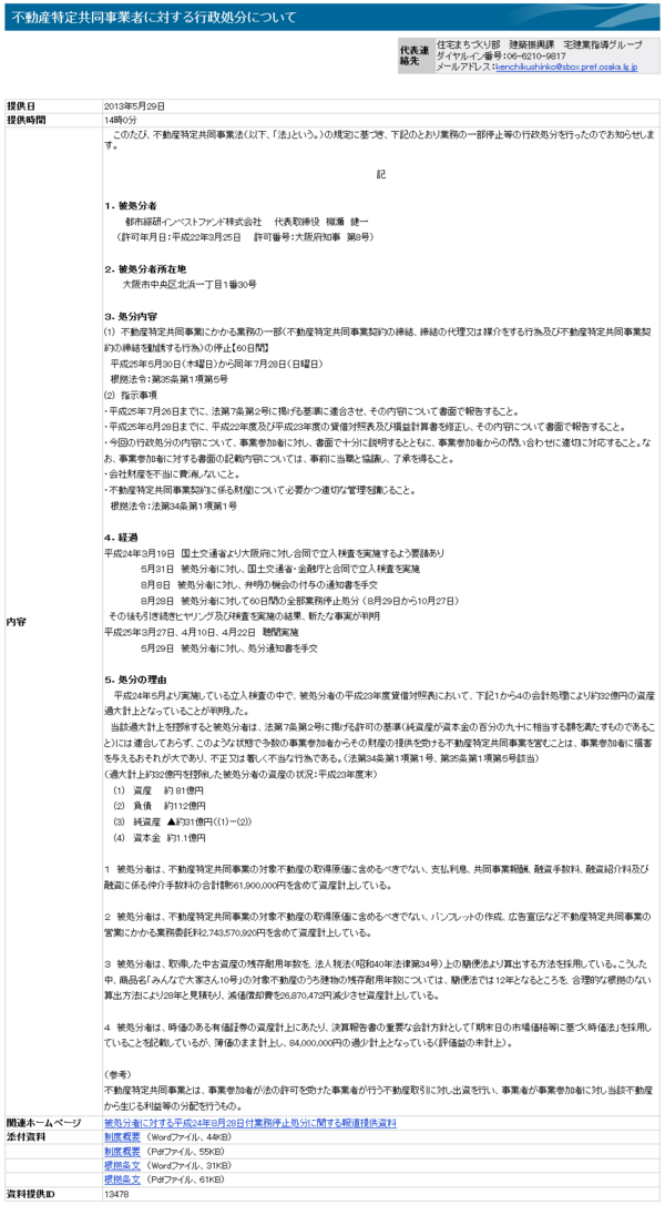 不動産ファンド みんなで大家さん が実質31億円の債務超過にあると行政処分により指摘される 市況かぶ全力２階建