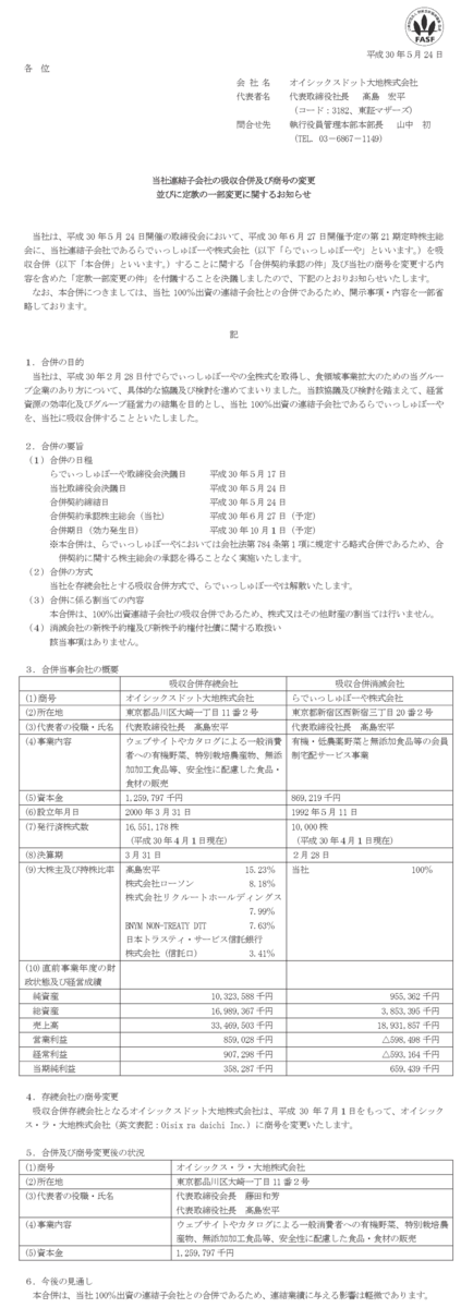 オイシックス ラ 大地の略称 オイラ大地と判明 市況かぶ全力２階建