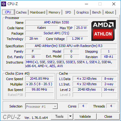 AMD Athlon 5350 MSI AM1I 4GBx2枚 省電力PC