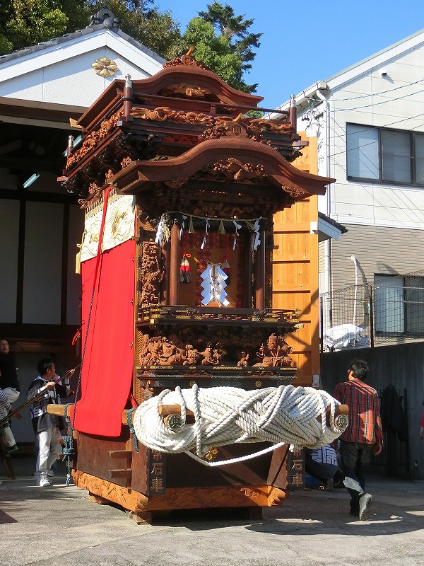 18 常滑市 奥条常石車 追幕新調（試験曳き①） : 神社前2F特設祭事場