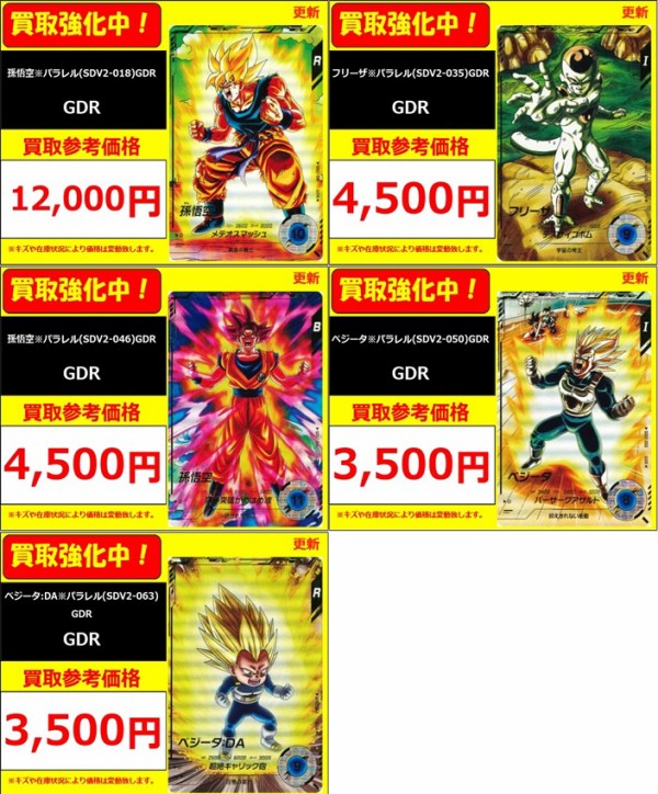 DBSDV2弾 発売6日目のメルカリ・買取相場 (前回との価格比較