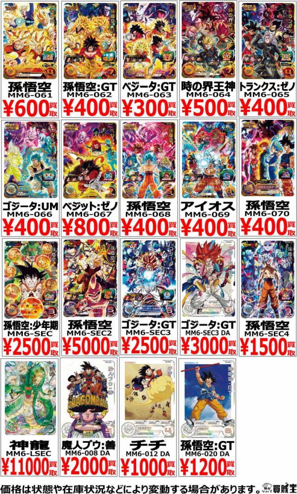 SDBH MM6弾 発売9日目の販売・買取相場 (前回との価格比較