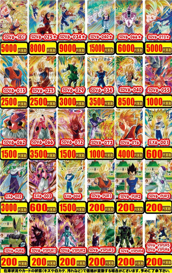 DBSDV6弾 発売4日目のメルカリ・買取相場 (前回との価格比較