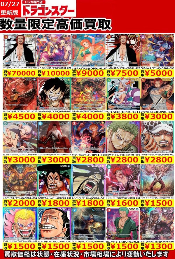 ONE PIECEカードゲーム ROMANCE DAWN 現在のメルカリ・買取相場 (前回 ...