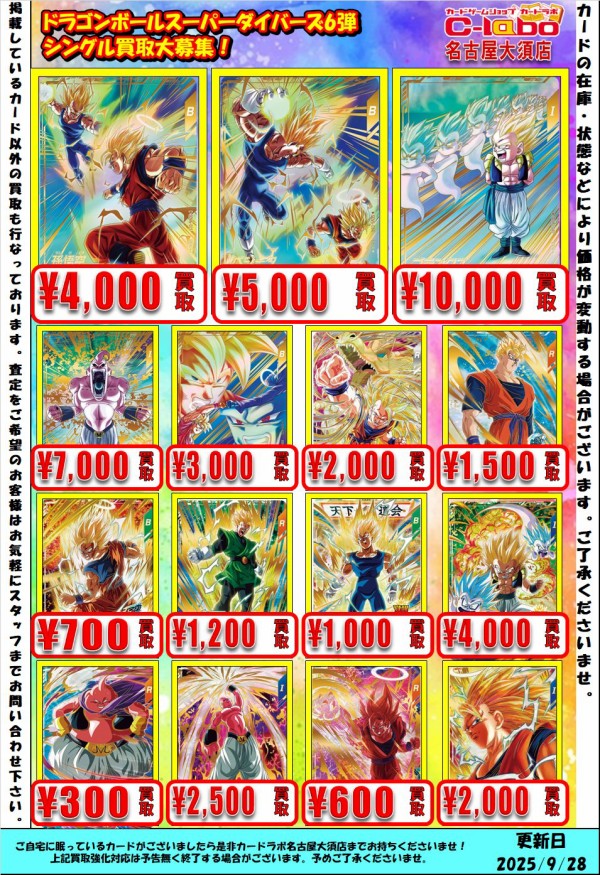 DBSDV6弾 発売4日目のメルカリ・買取相場 (前回との価格比較