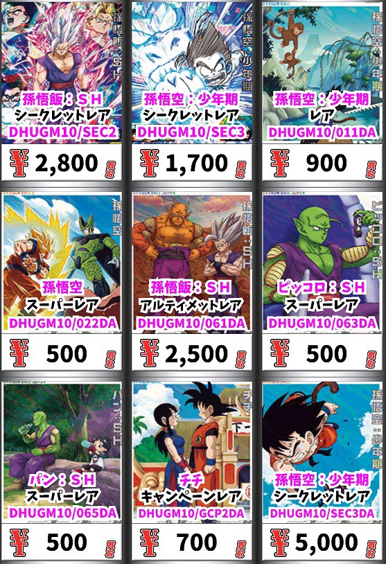 SDBH UGM10弾 発売12日目の販売・買取相場(店頭&ネット)『シークレット