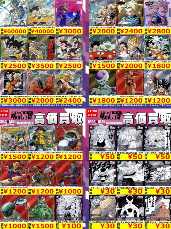 DBFW MANGA BOOSTER 02 発売2日目のメルカリ・買取相場 (前回との価格