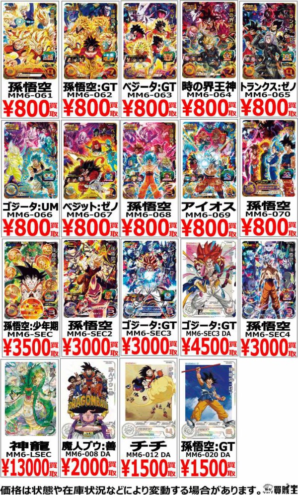 SDBH MM6弾 発売9日目の販売・買取相場 (前回との価格比較
