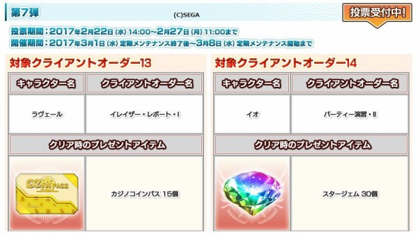 オーダーリクエストキャンペーン第6弾の結果と第7弾の内容 だらだらpso2