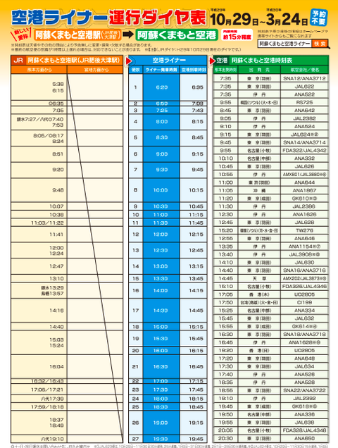 18 03 24 空港ライナーの時刻表が変更されます 道の駅大津 つーしん 熊本県