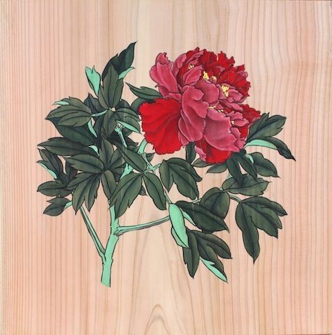 牡丹　水彩画　赤のシャクヤク 牡丹 水彩画 赤のシャクヤク