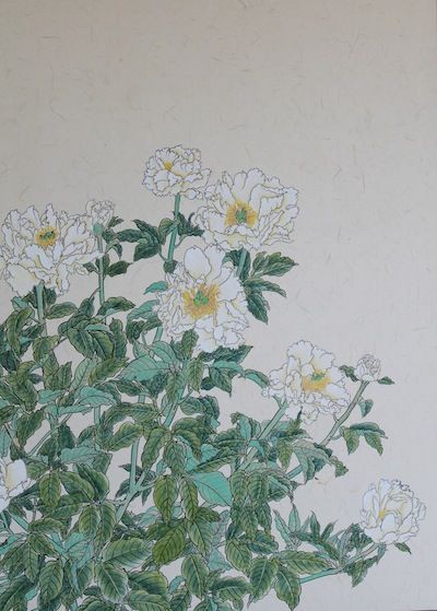 襖絵 夏部分「芍薬」完成しました。 : 水墨画家 安藤美香のブログ