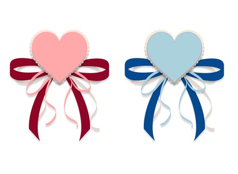 リボンとハートのイラスト素材 赤と青 ハートの素材屋