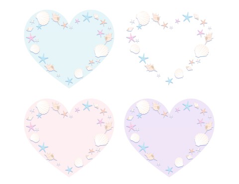 貝殻イラストのハートフレーム ハートの素材屋