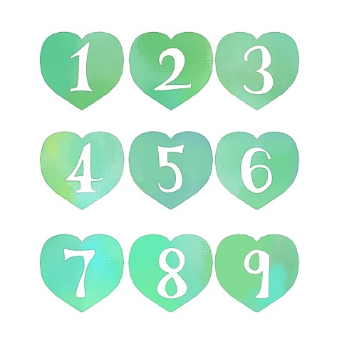 手描き数字が白抜きされたハート素材 緑 ハートの素材屋