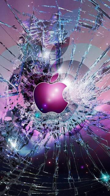 割れたガラスの効果appleロゴ ロック画面の画像 Hdの携帯電話の壁紙 壁紙 白い顔い看板 壁紙