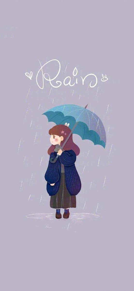 雨の日のかわいい女の子のイラスト 絵の窓壁紙 ロック画面 携帯電話の壁紙 壁紙