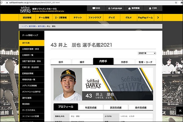 ソフトバンクホークスの井上朋也選手は四條畷出身 四條畷小 畷ファイターズ 四條畷中 四條畷つーしん