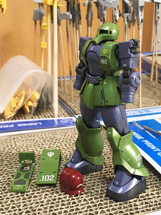 HG ORIGIN ザクI製作2／スミ入れ、デカール貼り : ずっとプラモデル