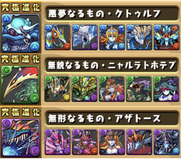 パズドラ クトゥルフ ニャルラトホテプ アザトースの究極進化素材は妥当 オーガch パズドラ攻略まとめ速報