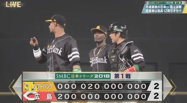 日本シリーズ第1戦 広島vsソフトバンク 32年ぶり日本シリーズ第１戦引き分け なんじぇいスタジアム なんjまとめ