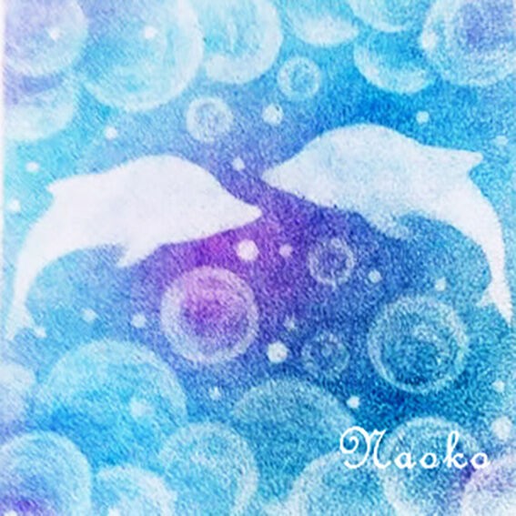 パステルアート夏 イルカ パステルカフェ