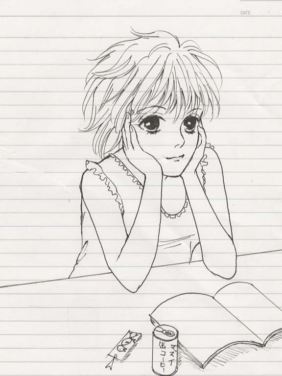 逆向きの頬杖つく人 少しづつ絵が上達できたらいいな