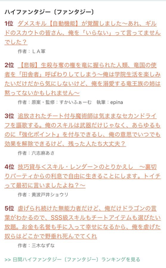 悲報 なろうの人気ランキング一覧 来るとこまでくる Vipperな俺 悲報 なろうの人気ランキング一覧 来るとこまでくる Vipperな俺
