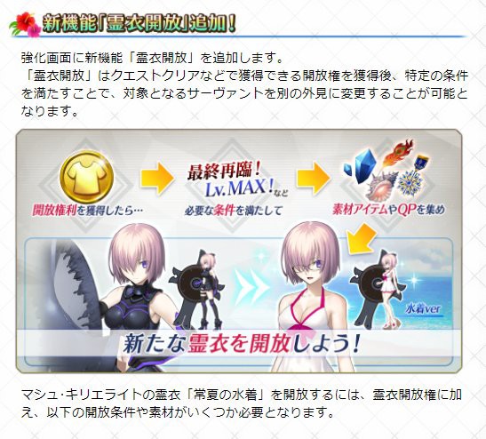 Fgo 新機能 霊衣開放 が追加 マシュの水着が解放される 帰ってきたニュー速俺日記