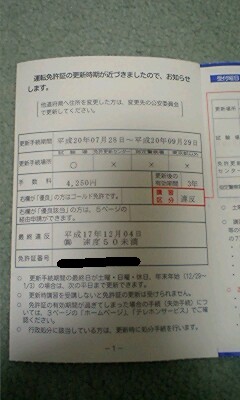 免許更新通知 バイク日記