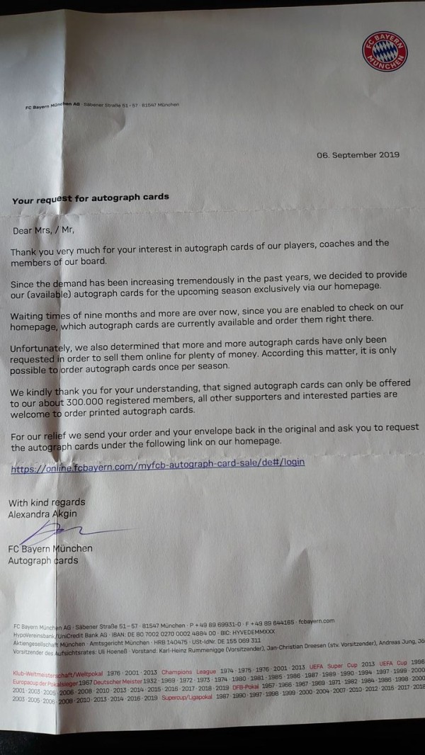 確認用(バイエルン) オートグラフ オートグラフカードが届いた！PART18-バイエルン・ミュンヘン