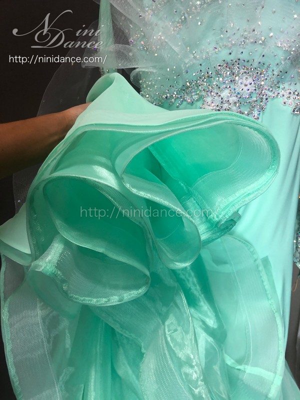 DA080ホースヘアーフリルのミントグリーンモダンドレス : 社交ダンス