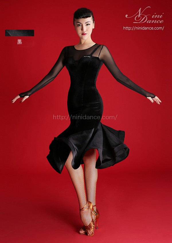 社交ダンス ラテンドレス ブラック ベロア生地 ラテンドレス WL0115D ブラック L 社交ダンス タカダンス 社交