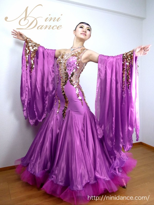 D049ゴールドスパンコールが際立つ紫モダンドレス : 社交ダンスウェア ...