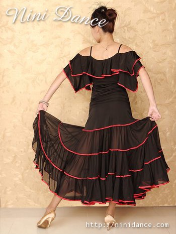 Nanaラテンダンス練習着、2点セット、S-Mサイズ、黒 SC006黒地に赤ライン